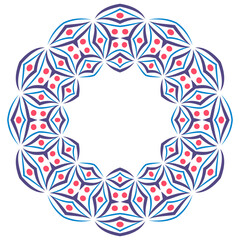 Decorative round ornament. Ceramic tile border. Pattern for plates or dishes. Islamic, indian, arabic motifs. Porcelain pattern design. Abstract floral ornament border