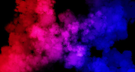 Abstract image of Fog or smoke with red and blue lighting effect in black background.