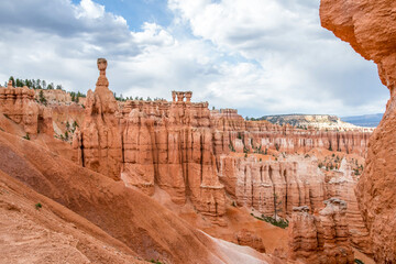 A natural rock formation of Red Rocks Hoodoos in Bryce Canyon National Park, Utah