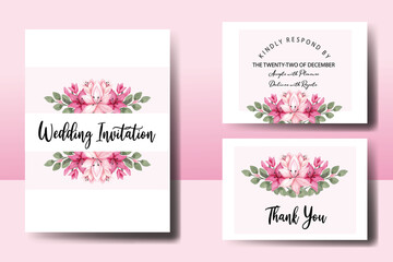 Wedding invitation frame set, floral watercolor hand drawn Pink Lily Flower design Invitation Card Template