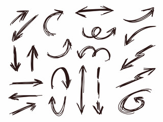 Sketch scribble arrow collection drawing set. Direction arrow sign icon.