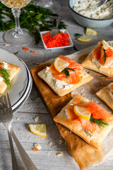 puff pastry with salmon and caviar