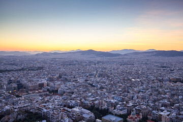 Fototapeta na wymiar Aerial view of Athens at sunset