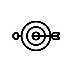 Target with arrow, focus on the objective, dart game, simple icon. Black linear icon with editable stroke on white background