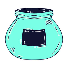 Vector set of doodle style jars of different shapes and sizes. Black jars with labels.