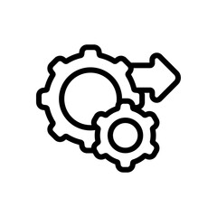 Workflow process, gear and arrows, automate business operation. Black linear icon with editable stroke on white background