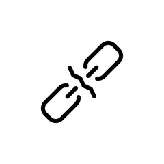 Broken chain, weak security, simple icon. Black linear icon with editable stroke on white background