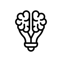 Knowledge icon, brain and bulb, innovative idea. Black linear icon with editable stroke on white background