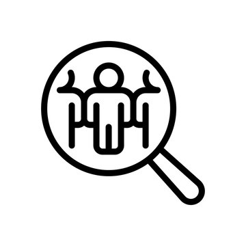 Human Resource, recruit to a job, search experts, talent people, business icon. Black linear icon with editable stroke on white background
