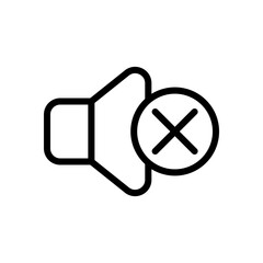 Mute sound, audio off, simple icon. Black linear icon with editable stroke on white background