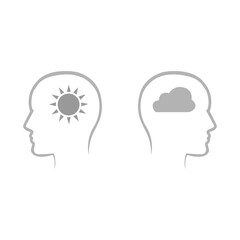 head icon in the middle with the sun, concept ideas on a white background, vector illustration