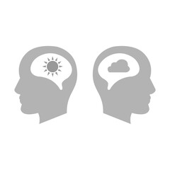 head icon in the middle with the sun, concept ideas on a white background, vector illustration