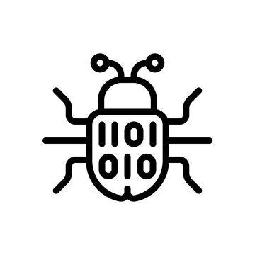 Simple bug icon, computer virus or malware. Black linear icon with editable stroke on white background