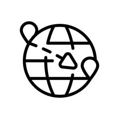 Globe and plane, air travel, around the world, simple business icon. Black linear icon with editable stroke on white background