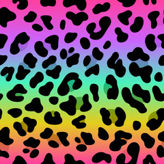 Rainbow leopard vector seamless pattern. Neon gradient