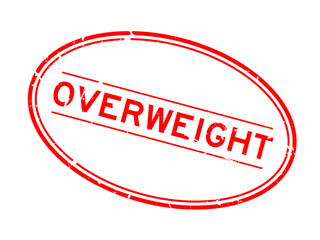 Grunge red overweight word oval rubber seal stamp on white background