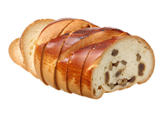 Fresh Baked  Bread With Walnuts and raisin on white background