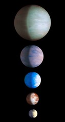 planets size comparison, planetary system, exoplanets in space. 