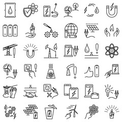 Energy sources, transportation and delivery of oil, gas and electricity, energy types. Set of vector icons, isolated, Outline, perfect pixel 48x48.