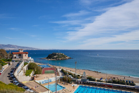 A swimming comples near Piraeus Port, Athens, with view to the Aegean Sea, Greece, Athens