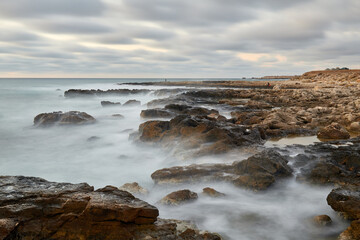 Sunrise over the rock coast of Tulenovo, Black sea, Bulgaria