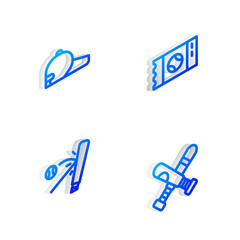 Set Isometric line Baseball ticket, cap, bat with and Crossed baseball icon. Vector