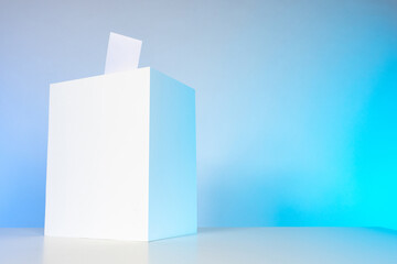 A ballot box with a ballot paper. Abstract ballot box on a light background. The concept of choice....