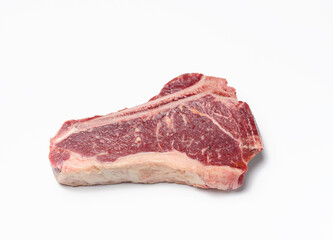 fresh raw piece of beef meat, striploin steakon white background