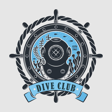 Diving Sport Club Badge, Emblem or Logo design template. Vector illustration