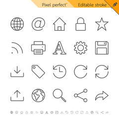 Web thin icons. Pixel perfect. Editable stroke.