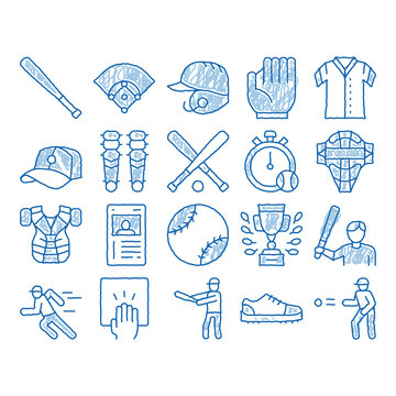 Baseball Game Tools icon hand drawn illustration