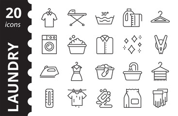 Laundry linear icons set. Concept of laundry service. Washing symbol collection. Simple vector signs.