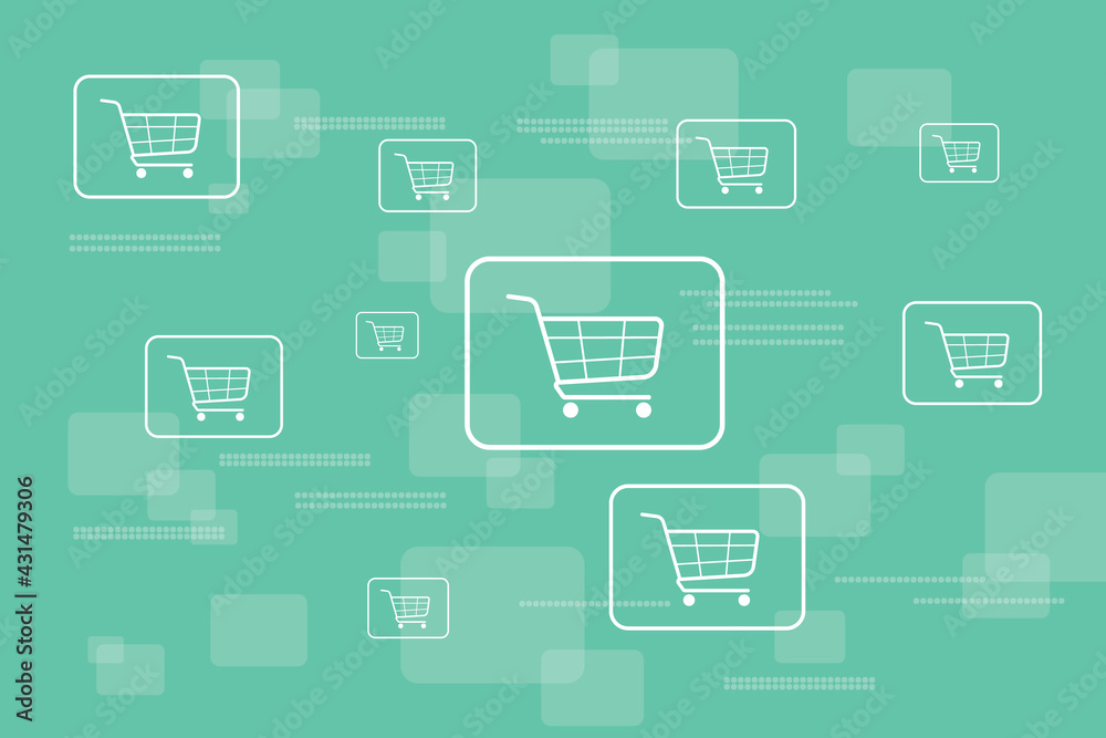Poster multiple shopping cards icons on a light green background. internet shop and purchase concept, 3d re