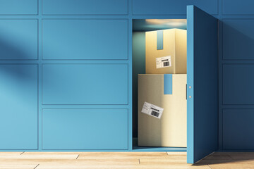 Storage facilities service with card boxes in blue terminal cell
