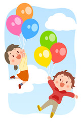 風船と小学生