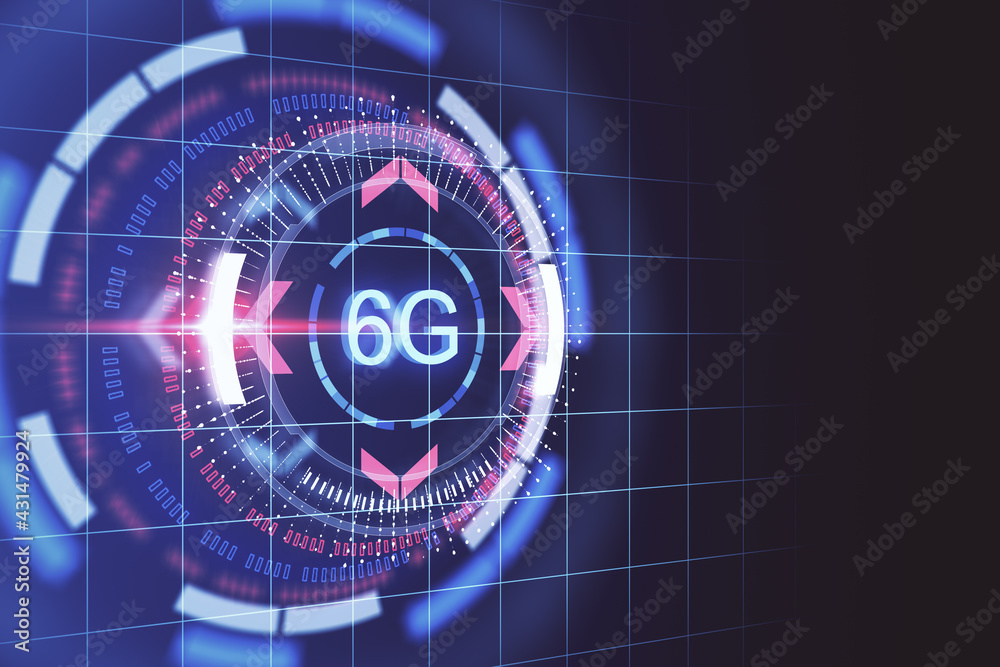 Poster Fast connection network concept with 6G inscription on digital button at abstract dark background