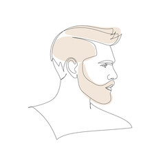The man looks ahead. Men's haircut. Drawn with one line. One line art minimalism. Side view.