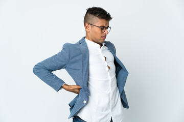 Young business Brazilian man isolated on white background suffering from backache for having made an effort