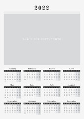 Wall vertical Calendar for year 2022 in neutral black and white design