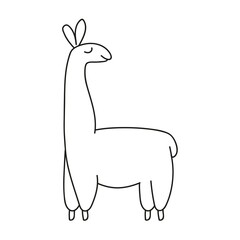 Badge, hand drawn cute llama icon. Vector black and white outline illustration isolated on white background. Coloring book page. © pannat