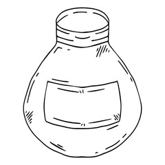 Vector set of doodle style jars of different shapes and sizes. Black jars with labels.