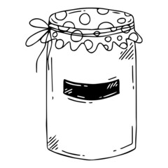 Vector set of doodle style jars of different shapes and sizes. Black jars with labels.