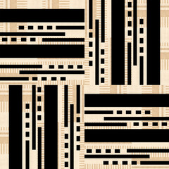 black lines, shapes and geometry. linen texture and fabric background.