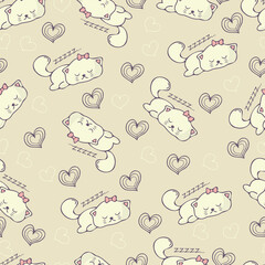 Seamless pattern with sleeping kitten on a warm background 