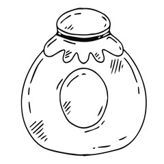 Vector set of doodle style jars of different shapes and sizes. Black jars with labels.