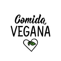 Vegan Food in Portuguese. Lettering. Ink illustration. Modern brush calligraphy.