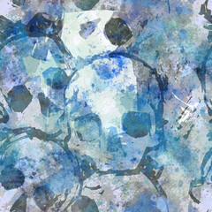 Blue seamless texture with  hand drawn skulls. Watercolor effect. Vector background for web page, banners backdrop, fabric, home decor, wrapping, halloween design