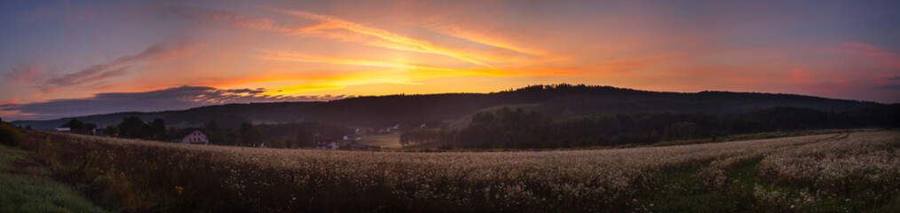 Beautiful sunrise in the village. Olbendorf, Southern Burgenland, Austria