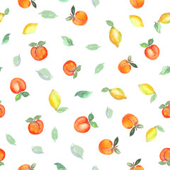 Watercolor summer fruits background . Seamless hand drawn pattern