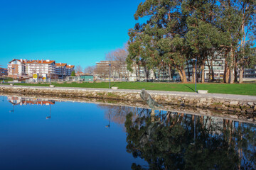 Cais da Fonte Nova, Ria de Aveiro partial view of the city center region of Aveiro, Portugal.